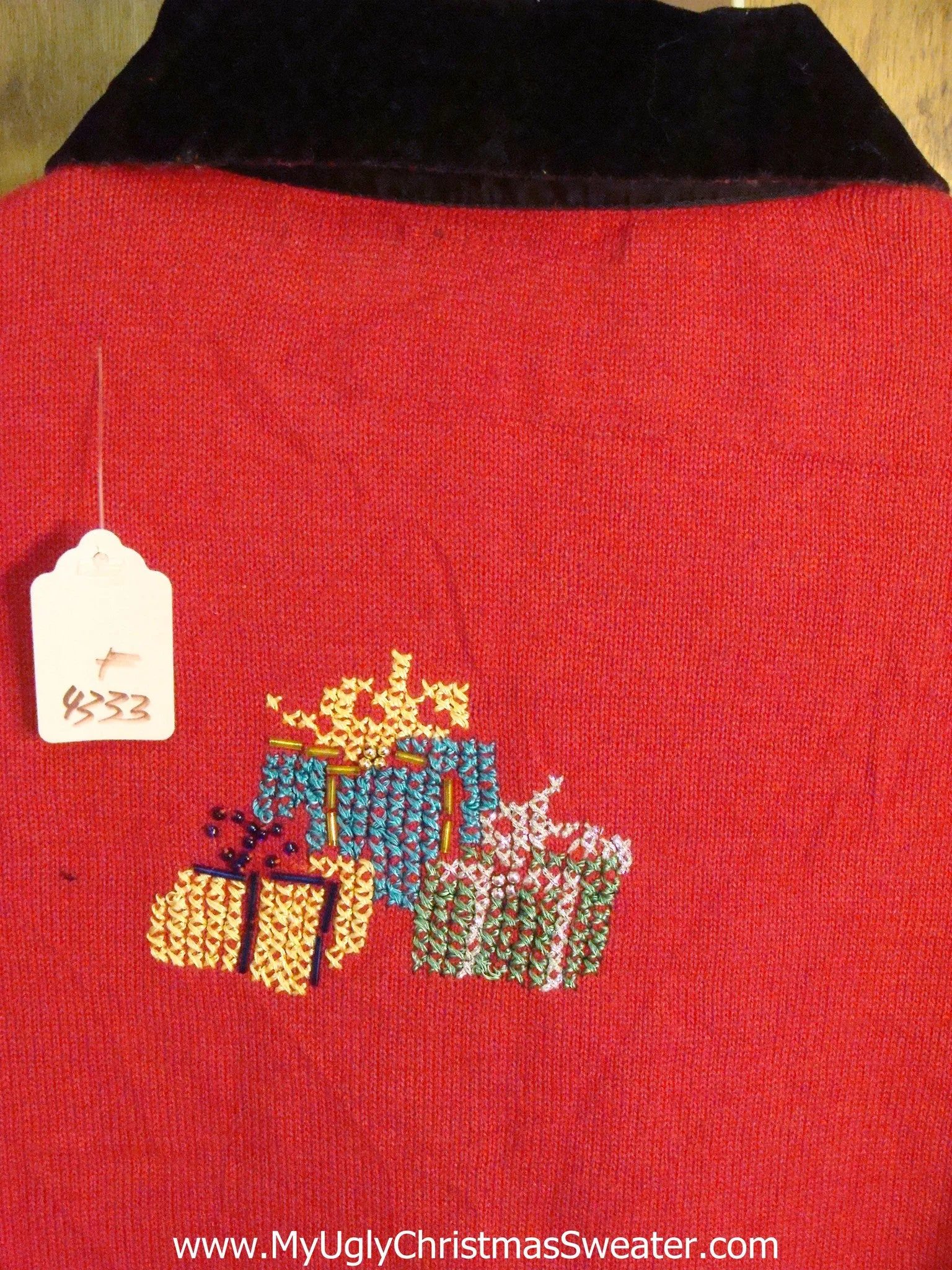 Funny Red 80s Christmas Sweater with Collar