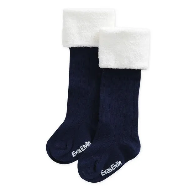 Fur Cuff Knee Socks (Grey/Ivory/Navy)