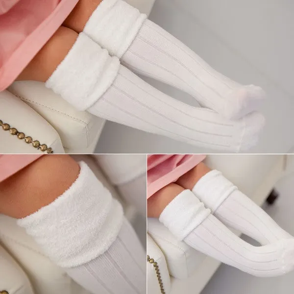 Fur Cuff Knee Socks (Grey/Ivory/Navy)