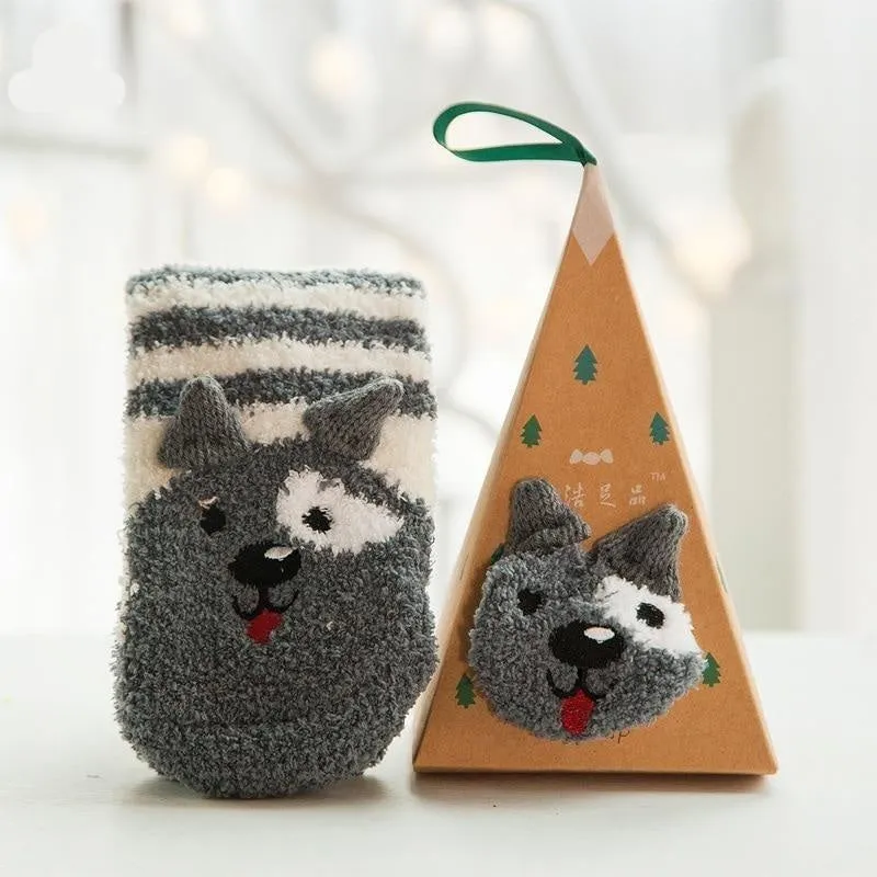 Fuzzy Holiday Animal Socks