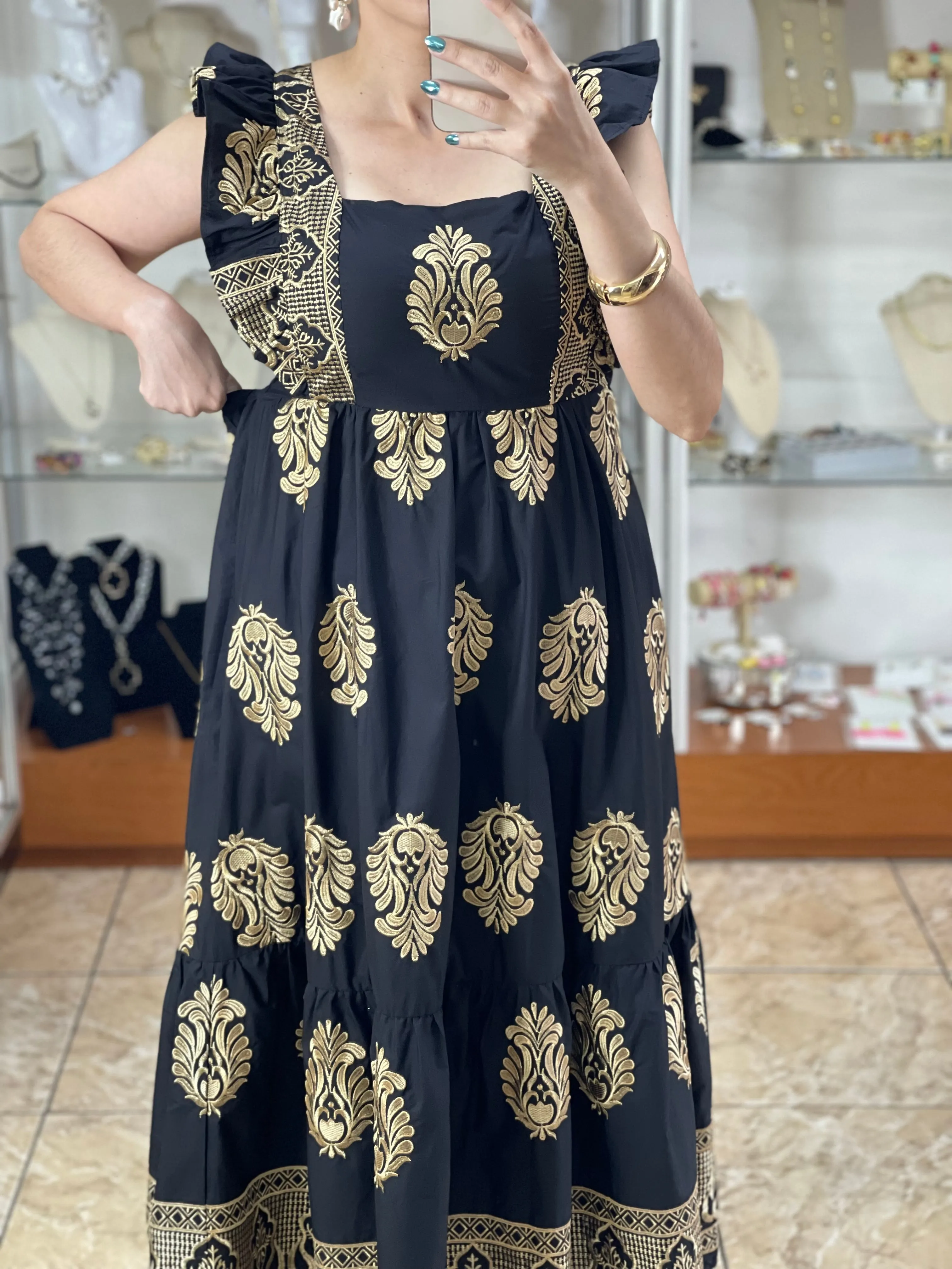 Gold Embroidered Details OS Dress