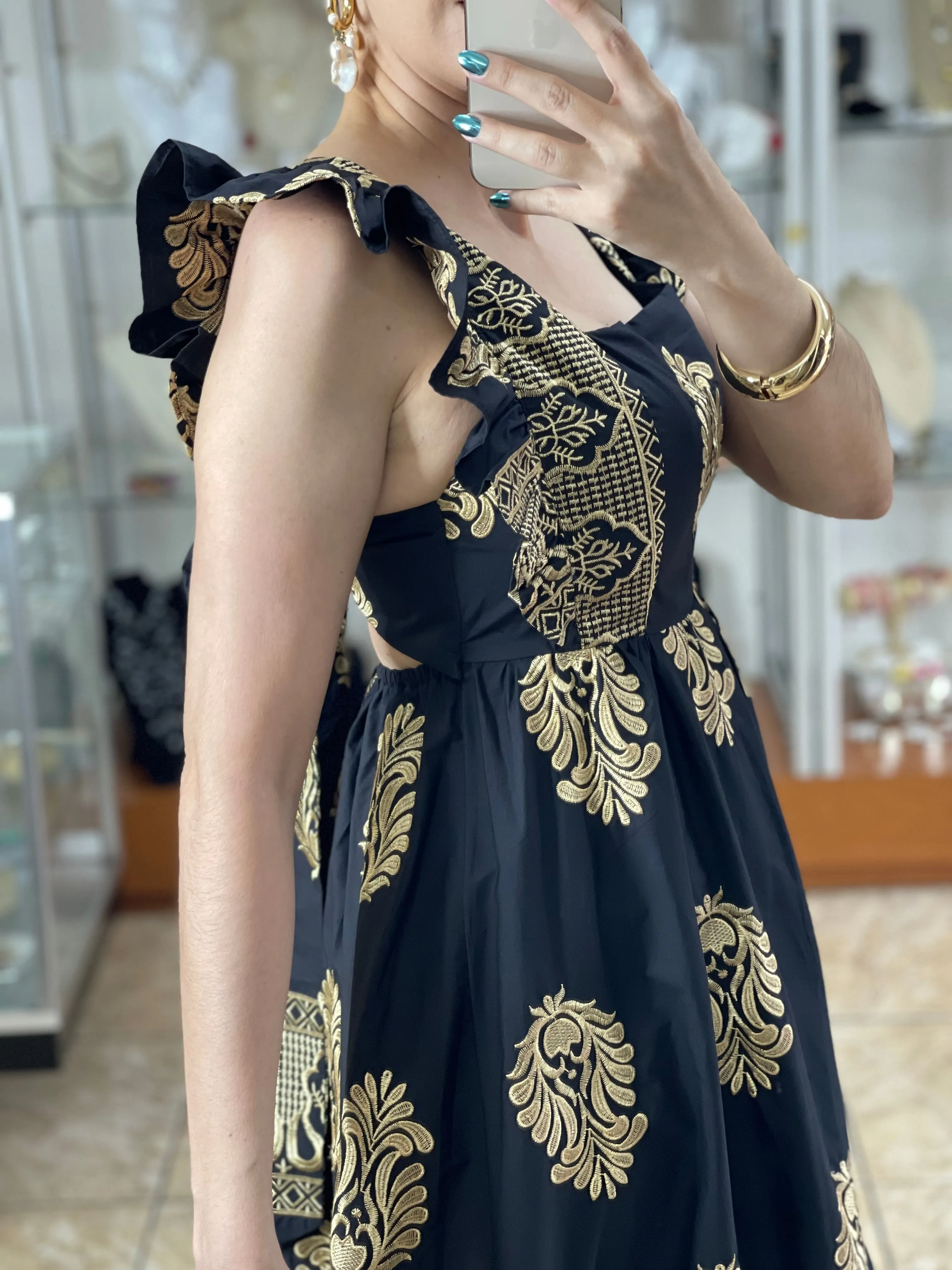 Gold Embroidered Details OS Dress