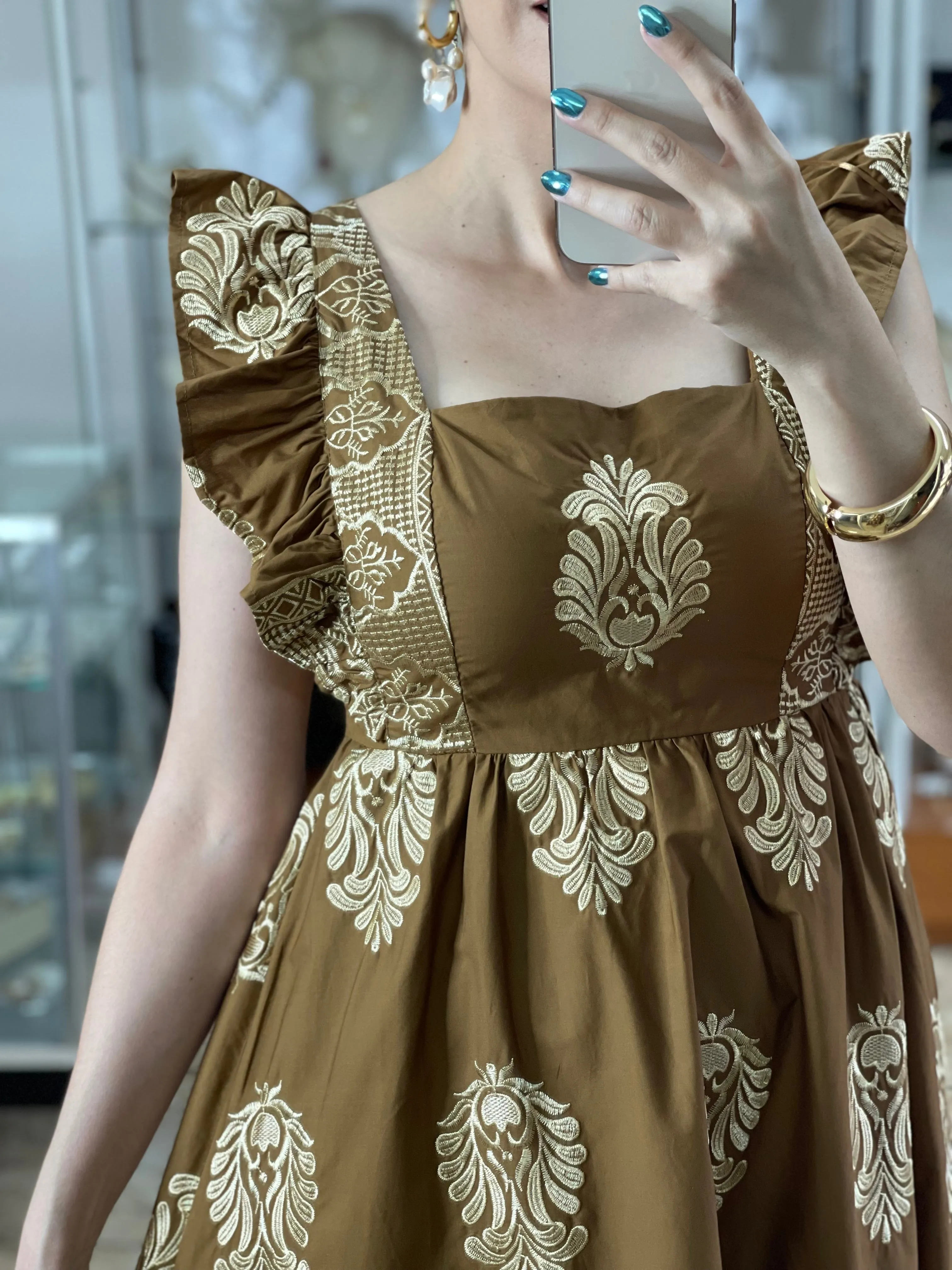 Gold Embroidered Details OS Dress