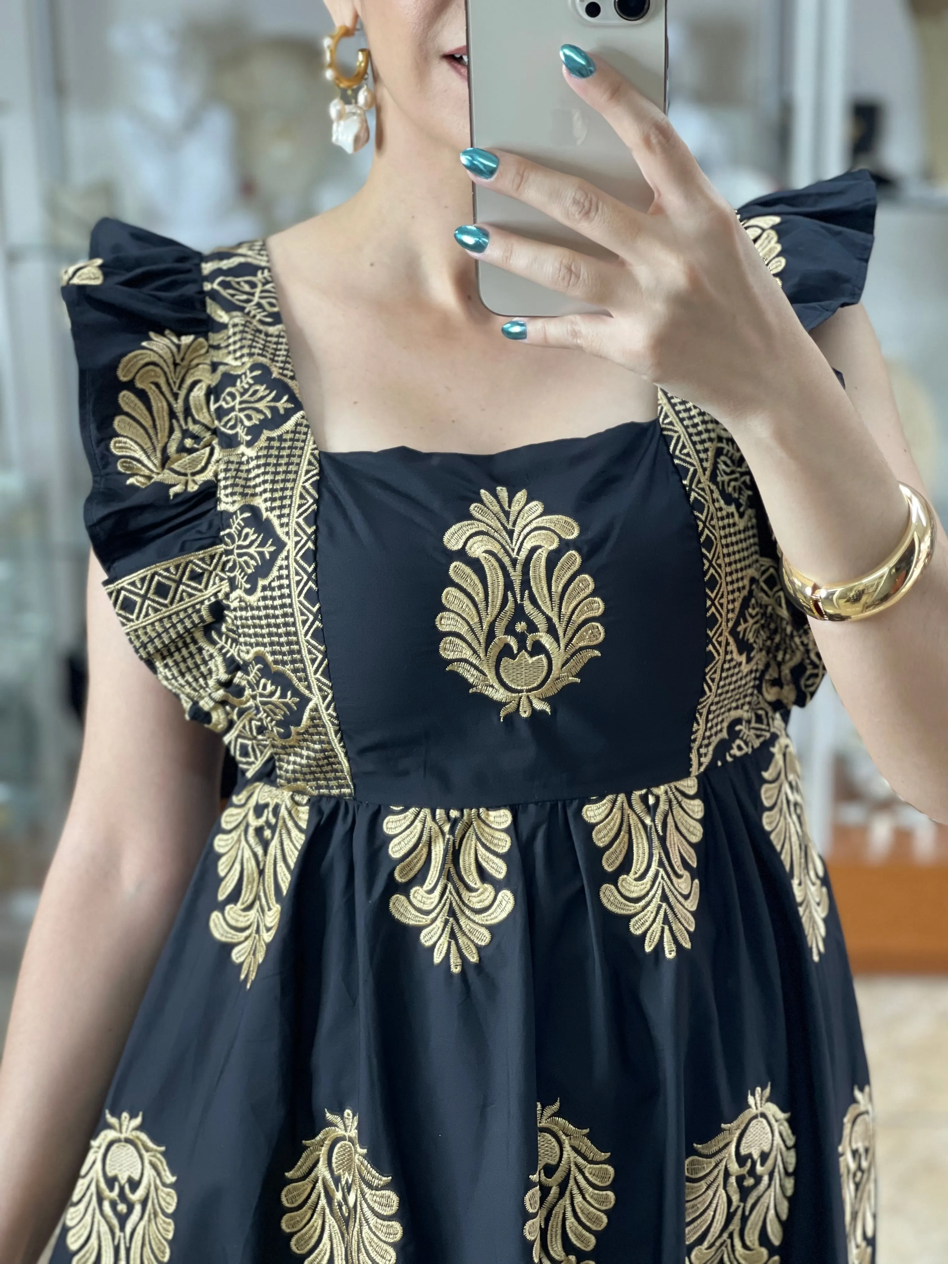 Gold Embroidered Details OS Dress