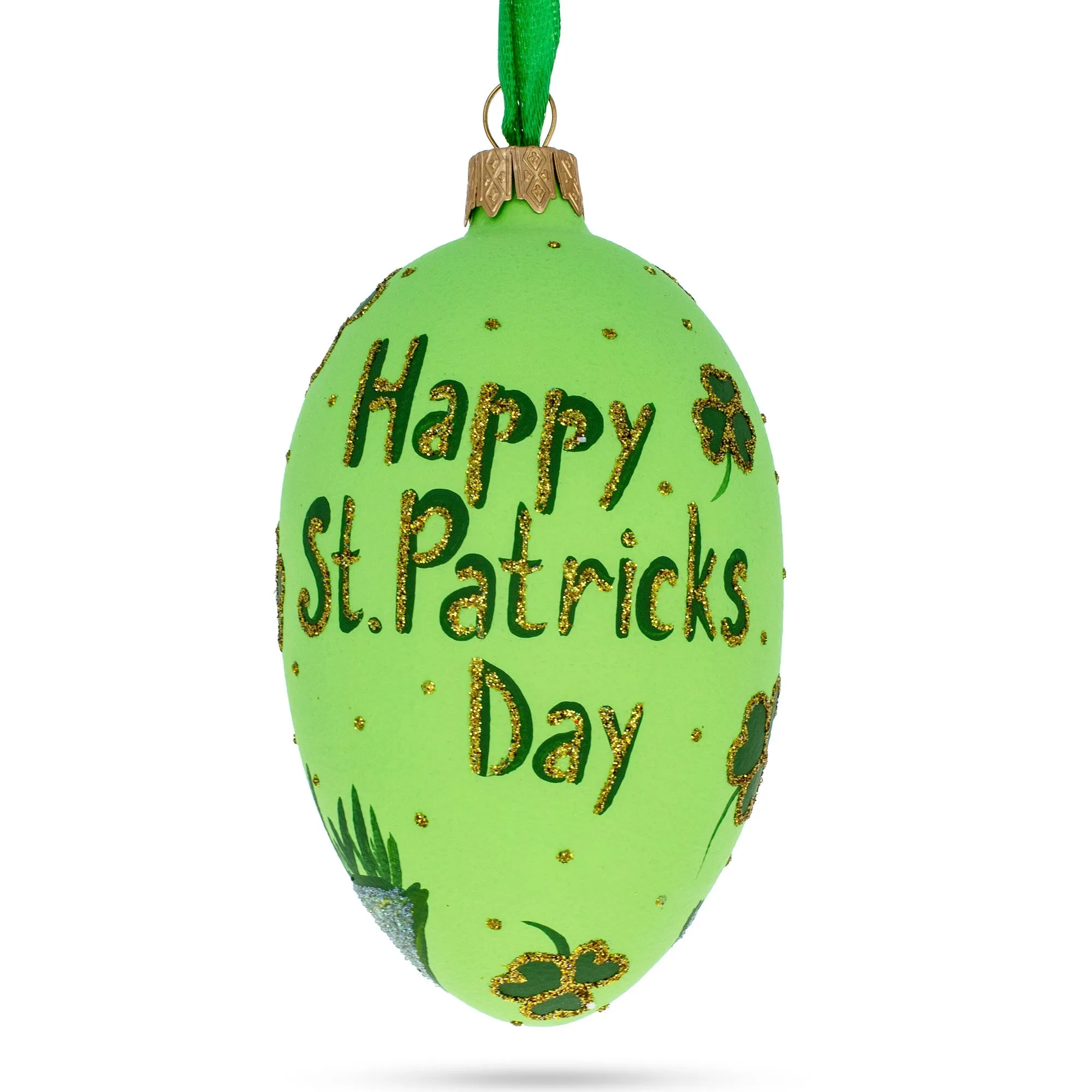 Happy St Patrick's Day Egg Glass Ornament 4 Inches