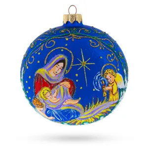 Harmonious Angels Singing To Baby Jesus - Blown Glass Ball Christmas Ornament 4 Inches