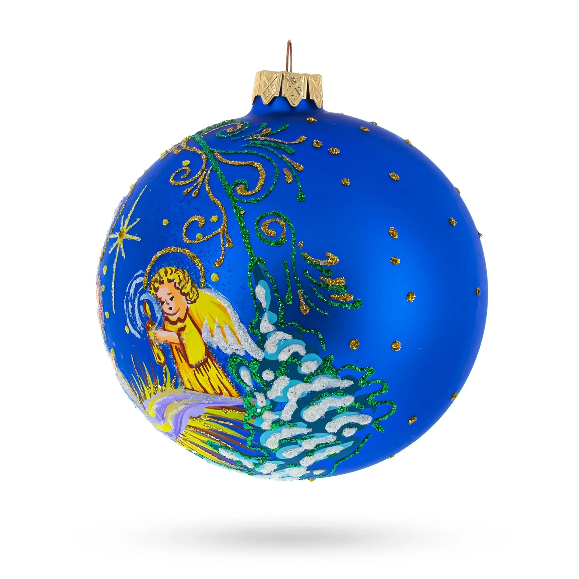 Harmonious Angels Singing To Baby Jesus - Blown Glass Ball Christmas Ornament 4 Inches