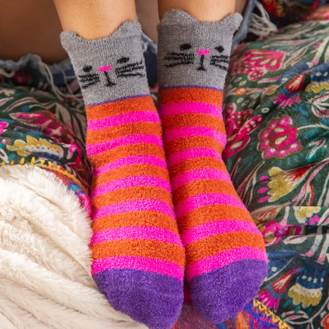 Hot Pink Cat Cozy Socks