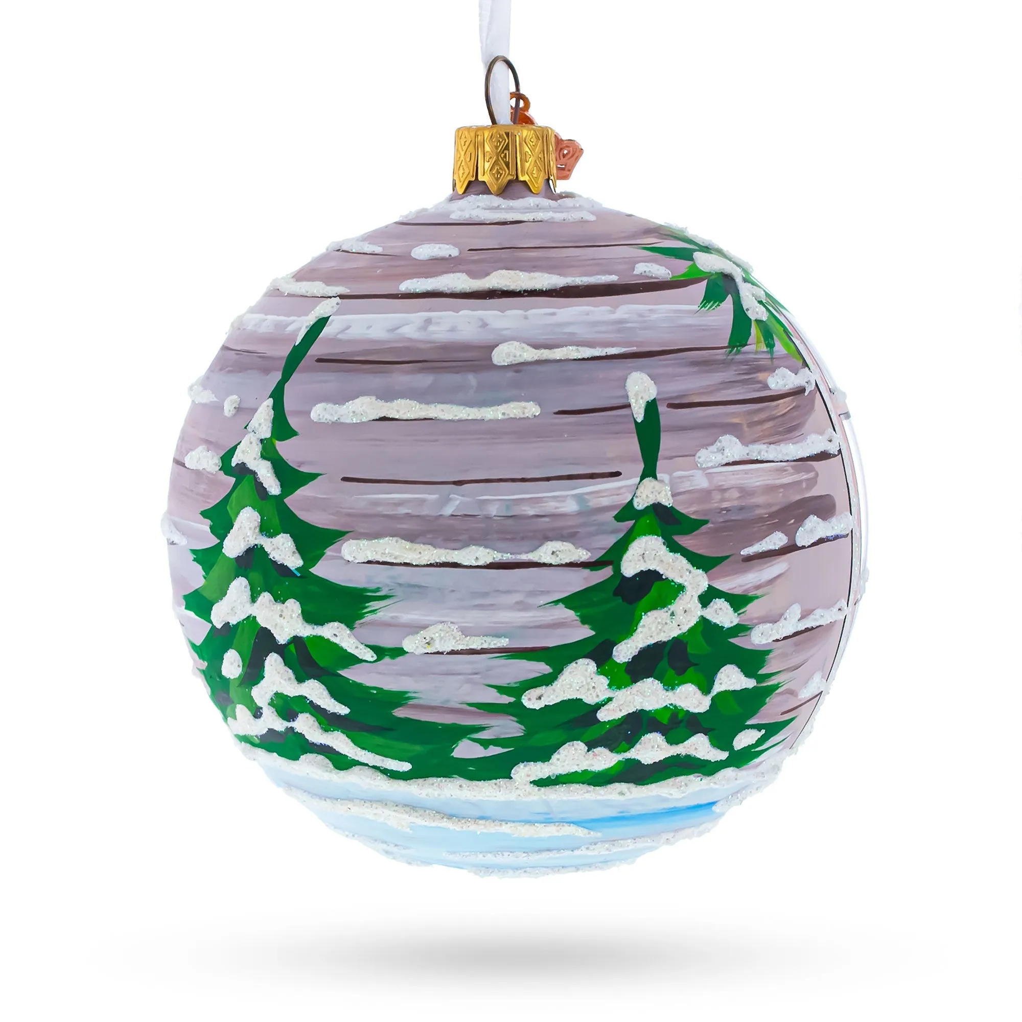 Intriguing Santa Peeking Through House Window - Hand-painted Blown Glass Ball Christmas Ornament 4 Inches