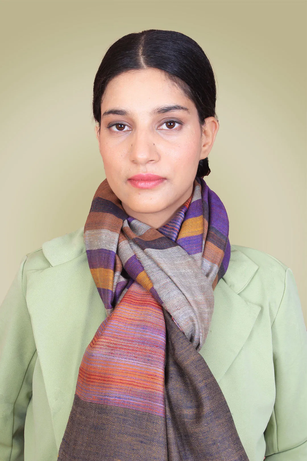 Janeth Multi Coloured Strips & Reversible Cashmere Shawl