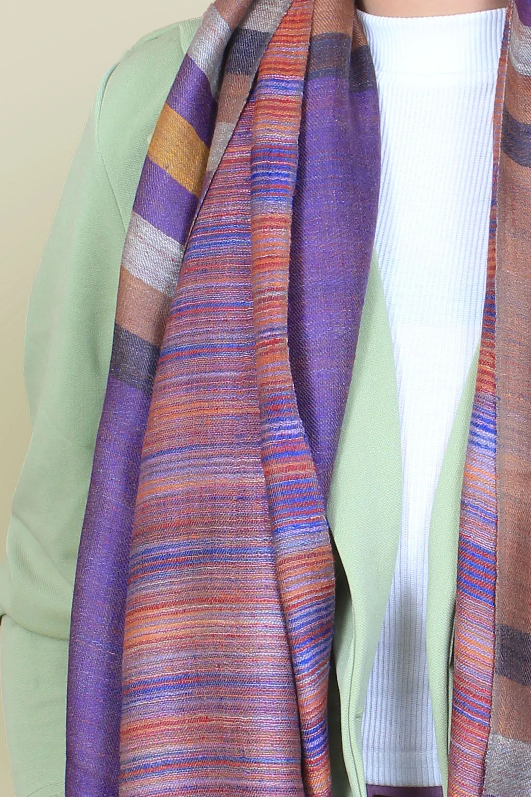 Janeth Multi Coloured Strips & Reversible Cashmere Shawl