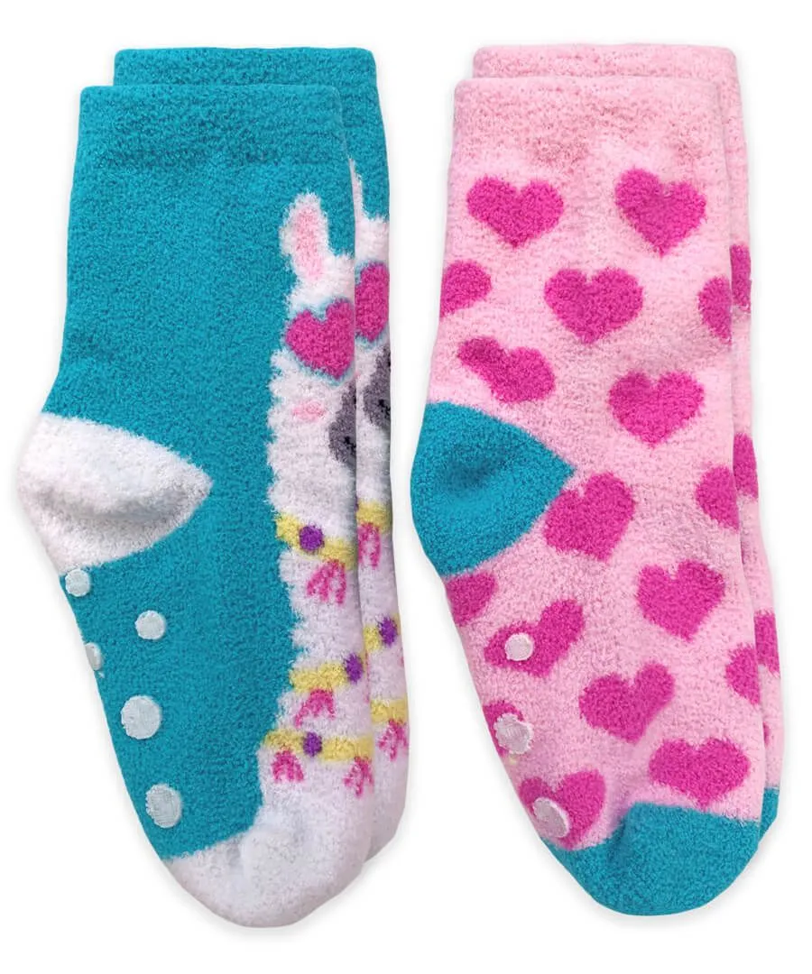 Jefferies Socks Llama and Hearts Fuzzy Non-Skid Slipper Socks