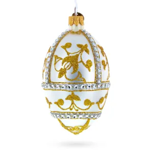 Jeweled Golden Chandelier On Silver Glass Egg Christmas Ornament 4 Inches