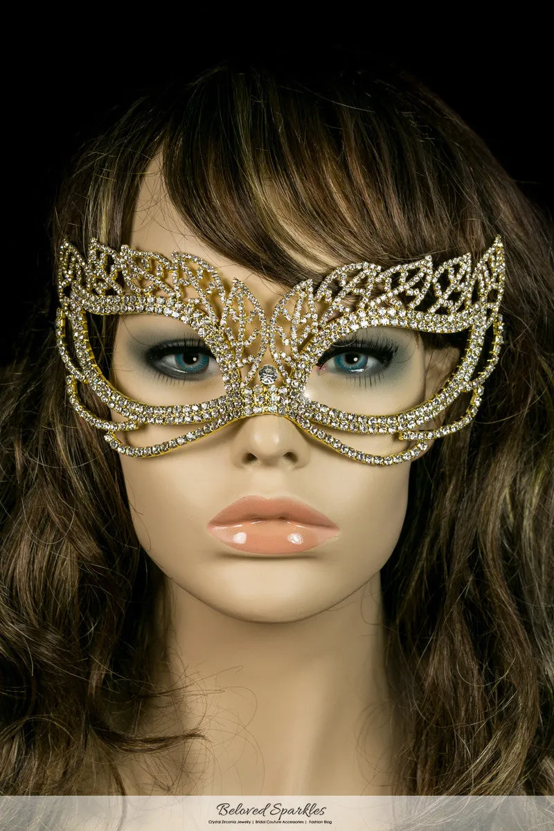 Keely Vintage Leaf Cluster Masquerade Mask | Crystal | Gold