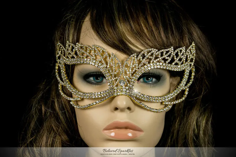 Keely Vintage Leaf Cluster Masquerade Mask | Crystal | Gold