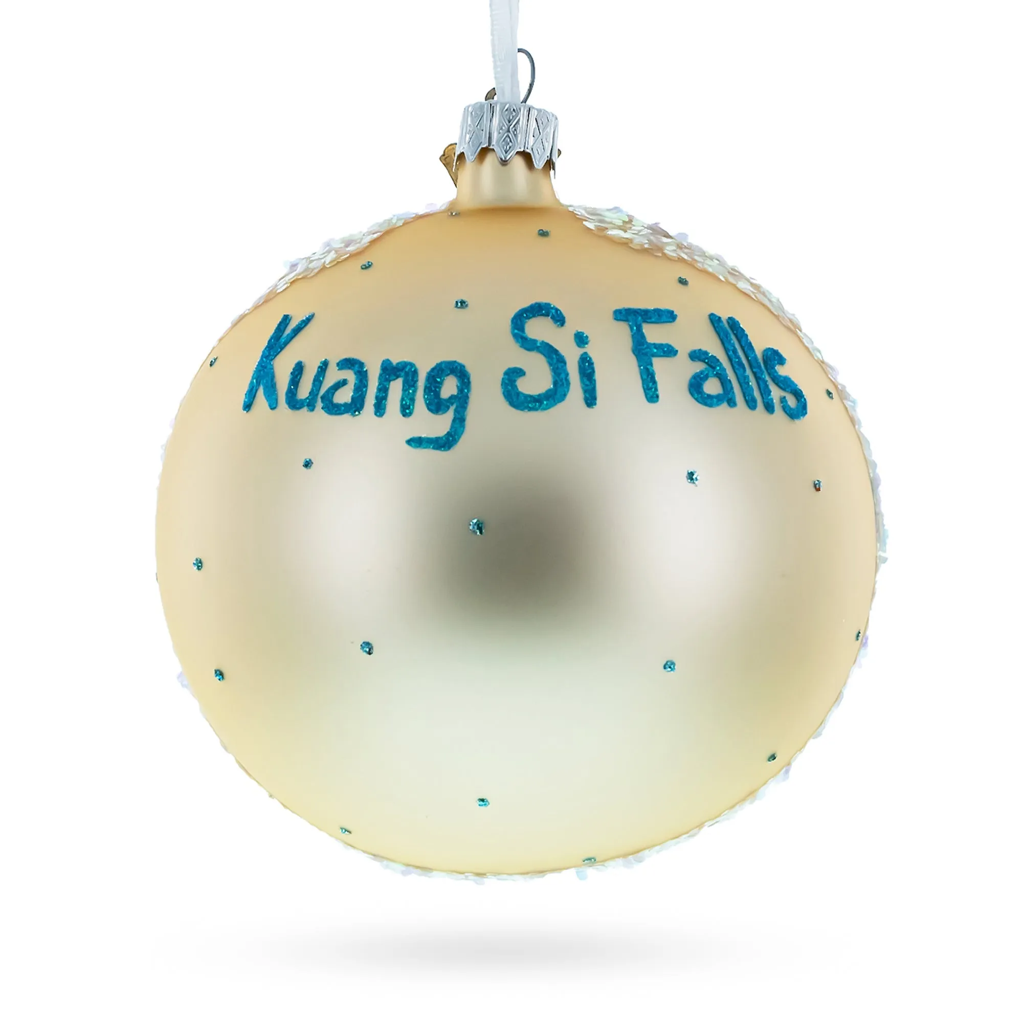 Kuang Si Waterfall, Laos Glass Ball Christmas Ornament 4 Inches