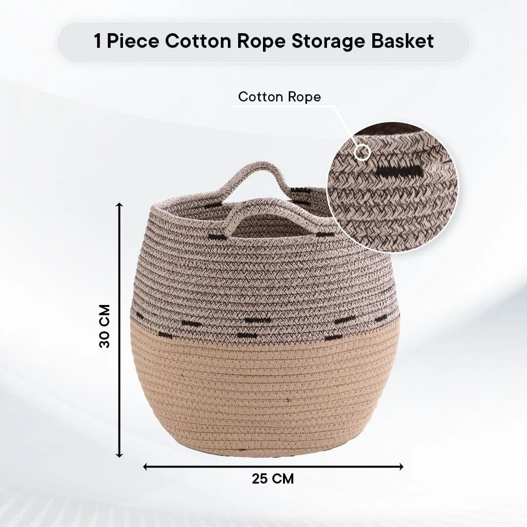 Kuber Industries Cotton Woven Storage Basket With Handle|Shelf Basket Hamper|Organizer for Toys, Socks, Cosmetic|Capacity 22 L|Pack Of 5|BEIGE|