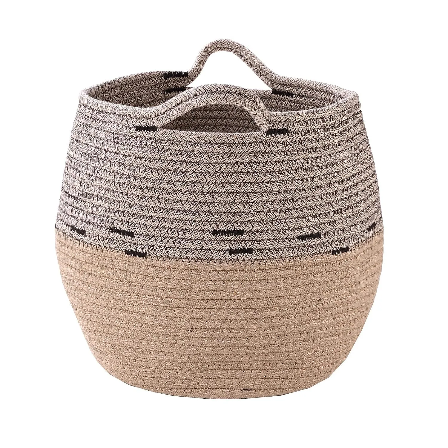 Kuber Industries Cotton Woven Storage Basket With Handle|Shelf Basket Hamper|Organizer for Toys, Socks, Cosmetic|Capacity 22 L|Pack Of 5|BEIGE|