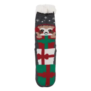 Ladies Holiday Fuzzy Slipper Socks - Hedge Hog