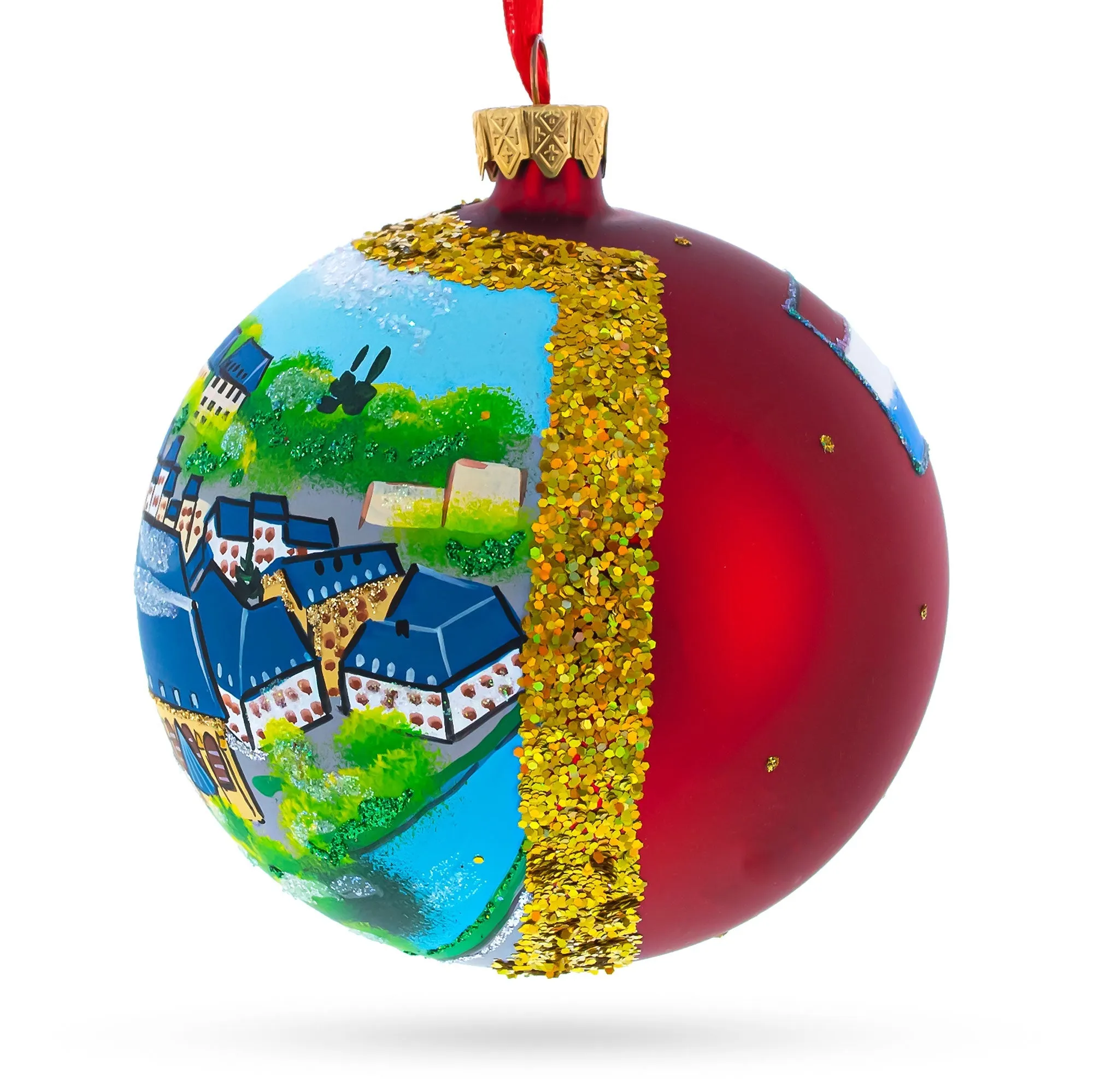 Le Chemin De La Corniche, Luxembourg City, Luxembourg Glass Ball Christmas Ornament 4 Inches