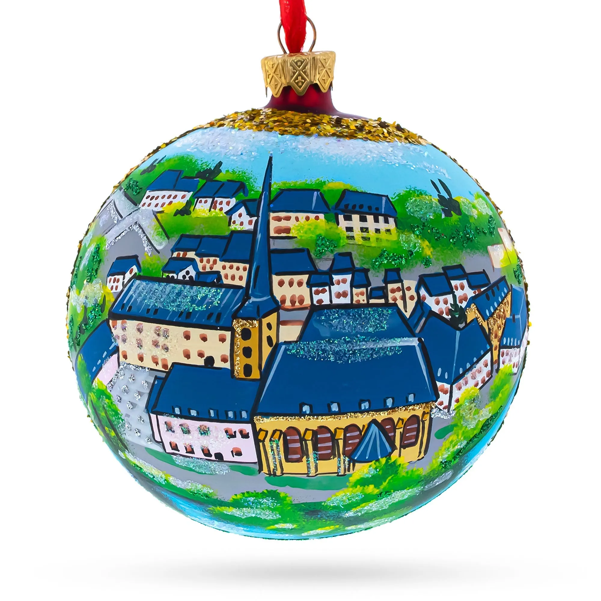 Le Chemin De La Corniche, Luxembourg City, Luxembourg Glass Ball Christmas Ornament 4 Inches