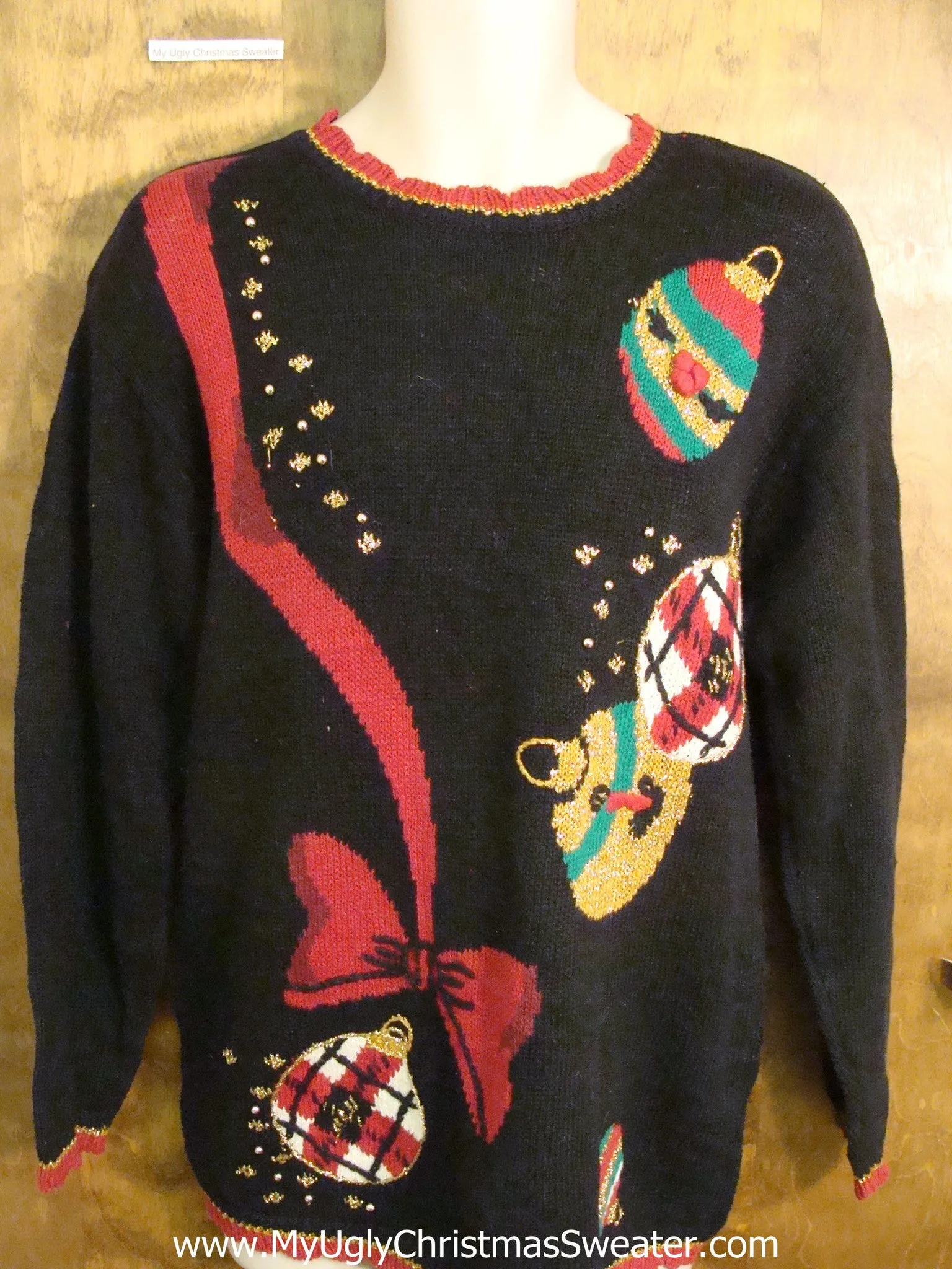 Long Style 80s Acrylic Ugliest Christmas Sweater with Ornaments