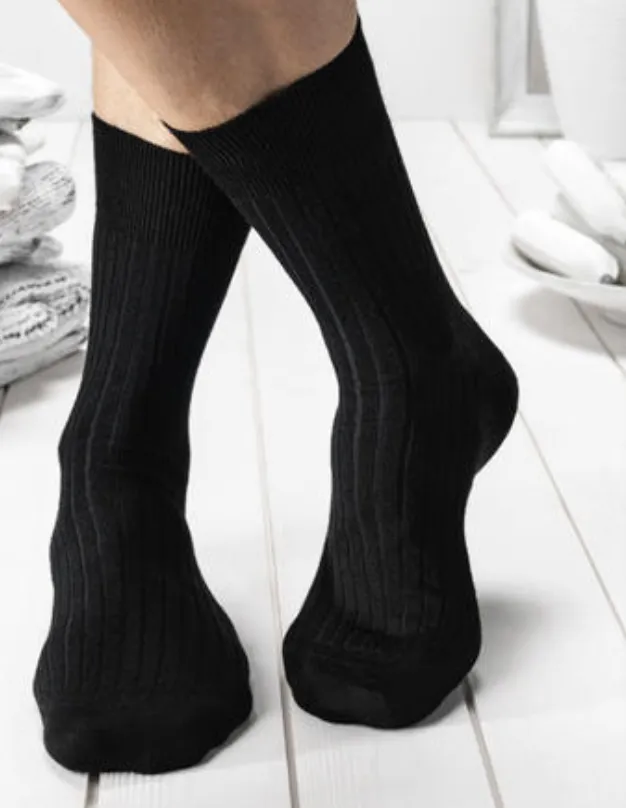 Men's Executive-Rib Black Bamboo and Organic Cotton Socks