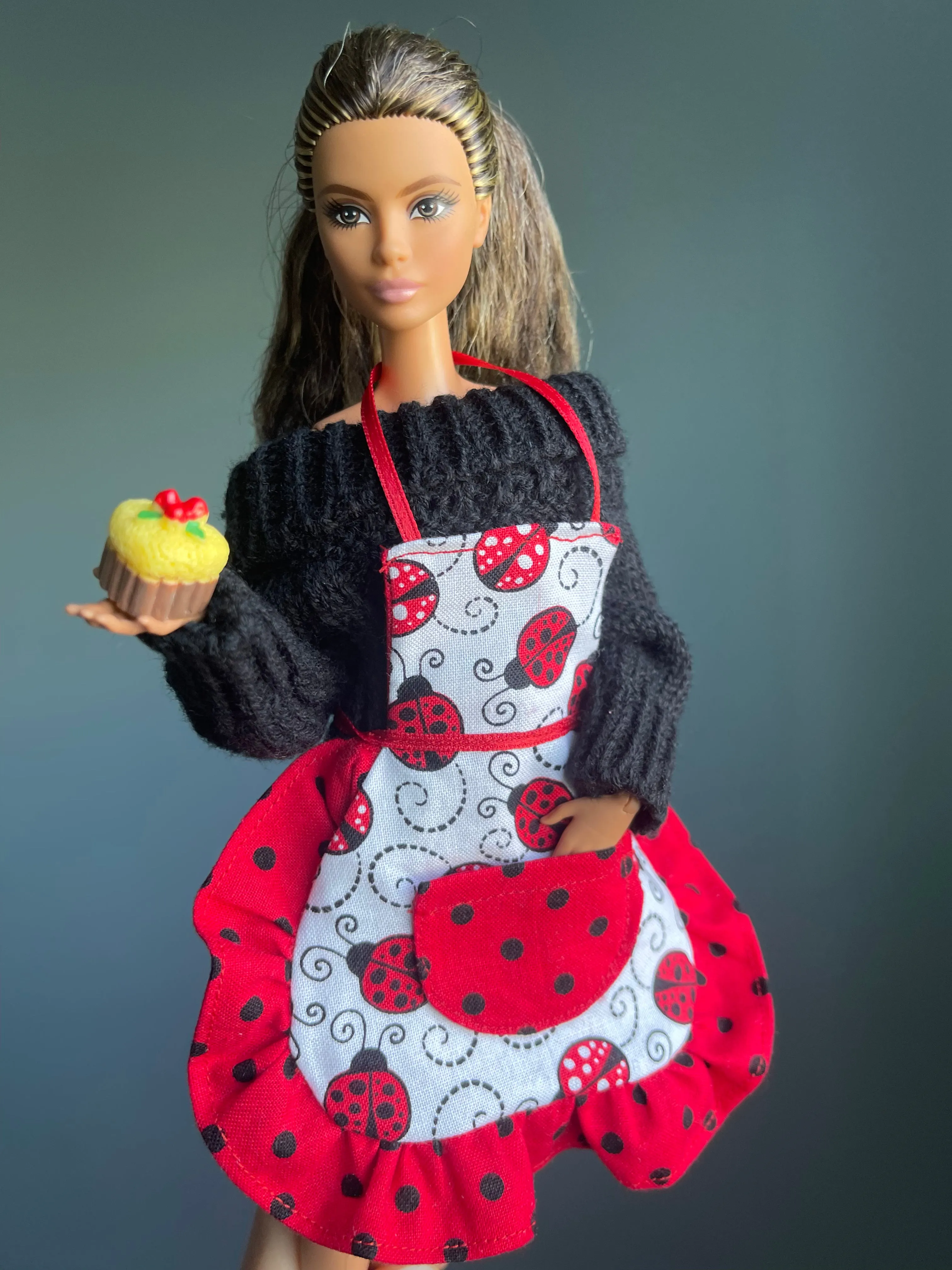 Miniature apron for dolls 1/6 scale ladybug apron