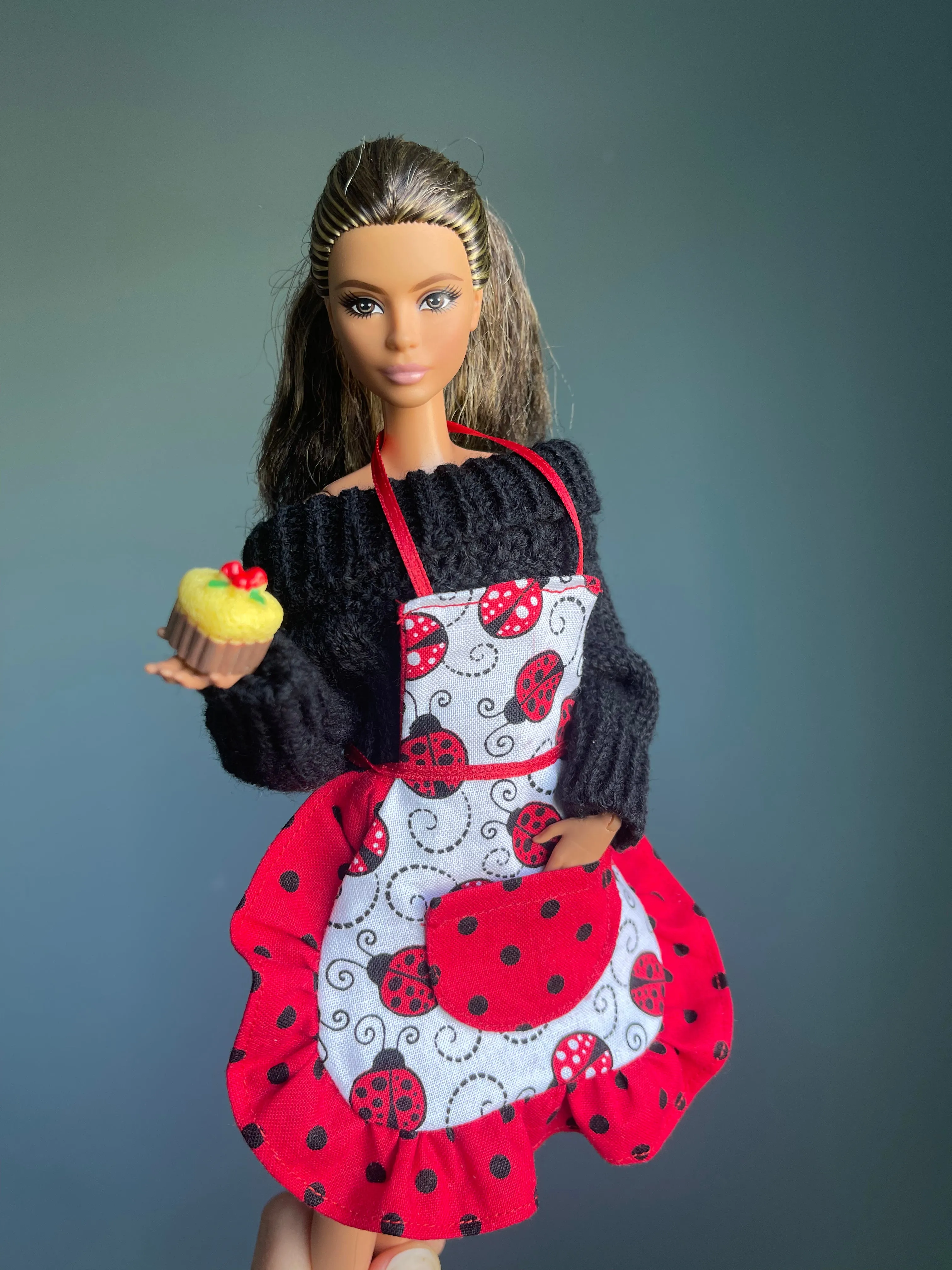 Miniature apron for dolls 1/6 scale ladybug apron