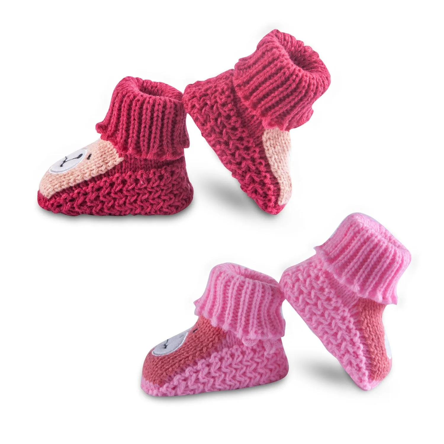 Newborn Crochet Woollen Booties Teddy - Red, Pink