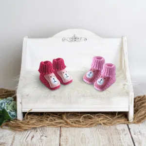 Newborn Crochet Woollen Booties Teddy - Red, Pink