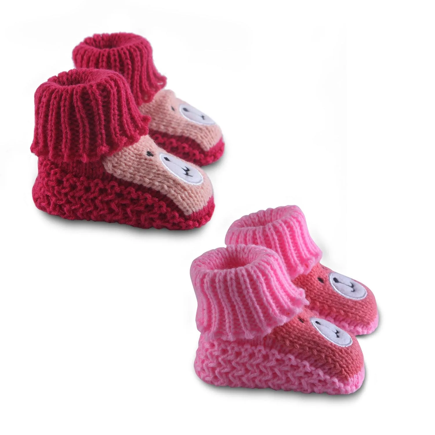 Newborn Crochet Woollen Booties Teddy - Red, Pink