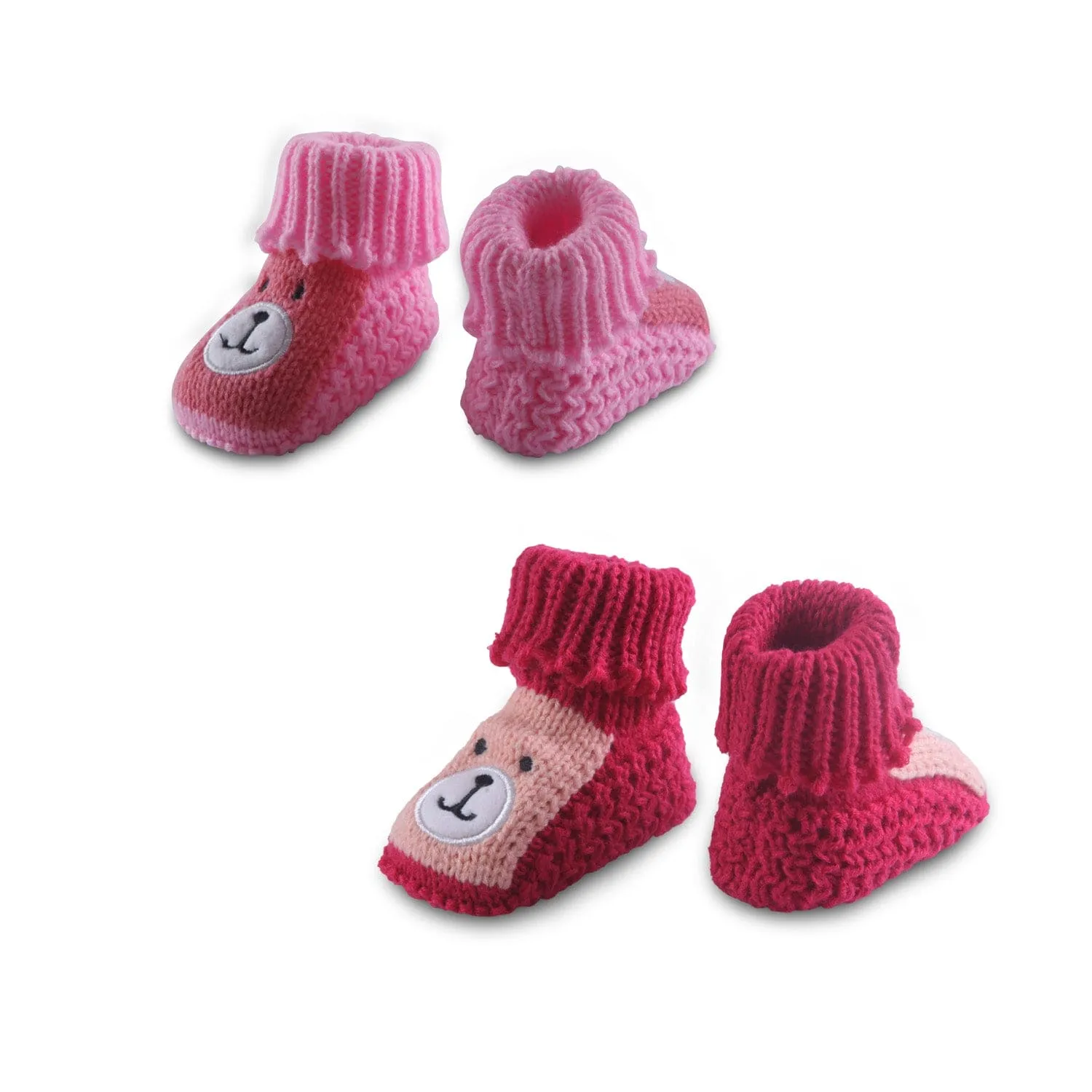 Newborn Crochet Woollen Booties Teddy - Red, Pink