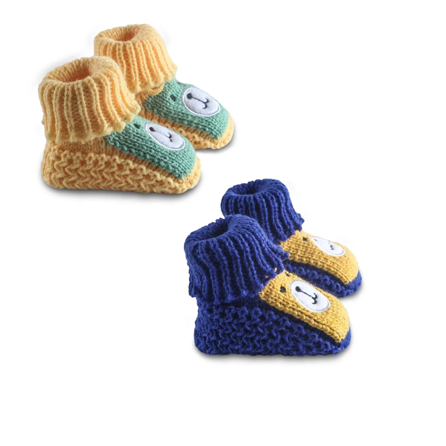 Newborn Crochet Woollen Booties Teddy - Yellow, Blue