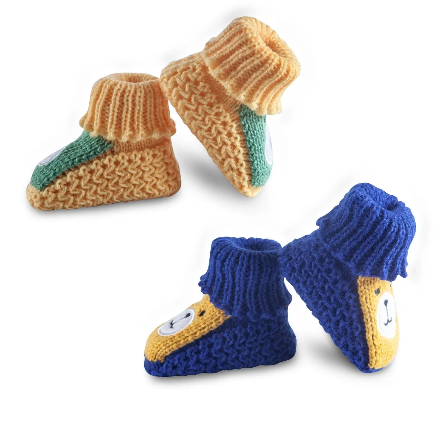 Newborn Crochet Woollen Booties Teddy - Yellow, Blue