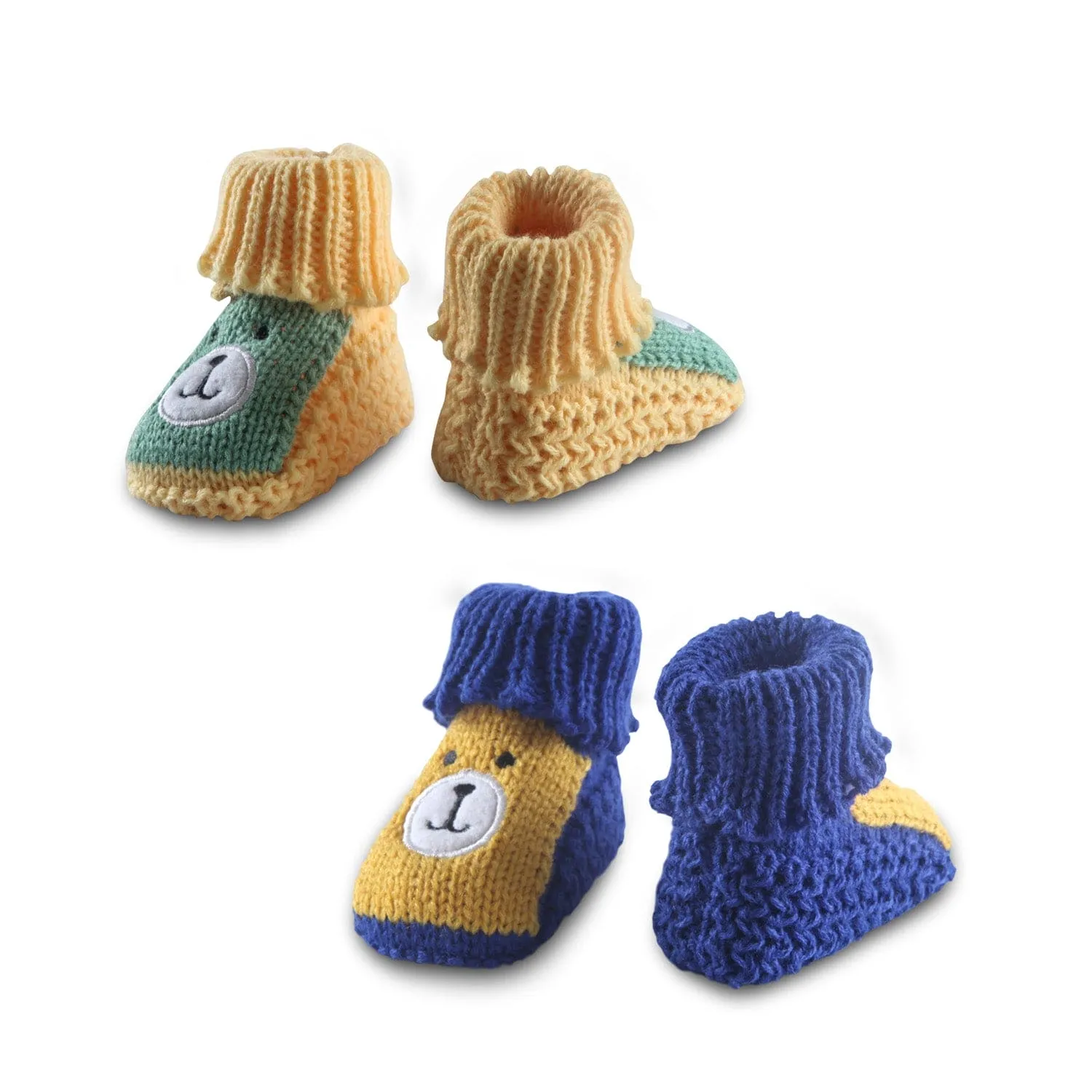 Newborn Crochet Woollen Booties Teddy - Yellow, Blue