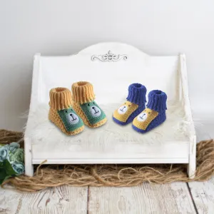 Newborn Crochet Woollen Booties Teddy - Yellow, Blue