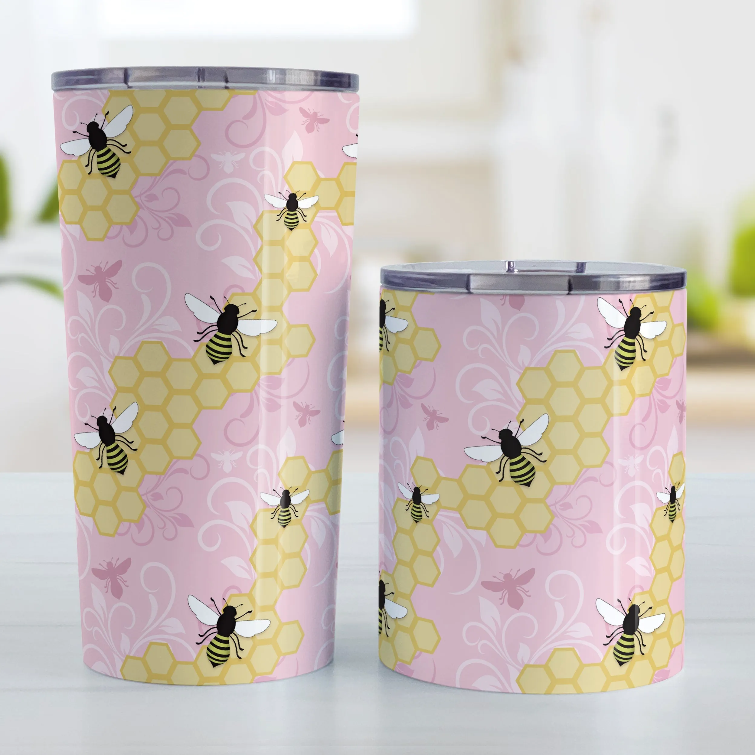 Pink Honeycomb Bee Tumbler Cup