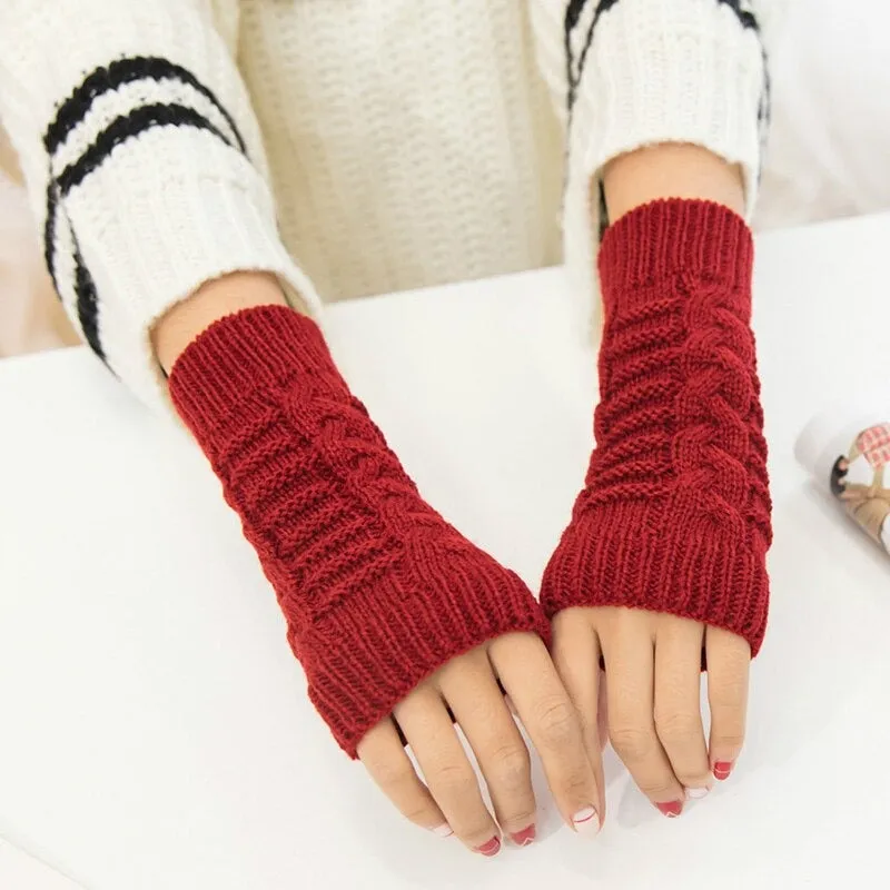 Pretty Stylish Knitted Hand Warmer Fingerless Winter Gloves