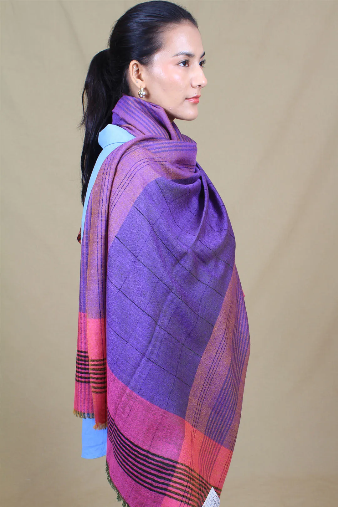 Qainaat Strips & Check Cashmere Stole