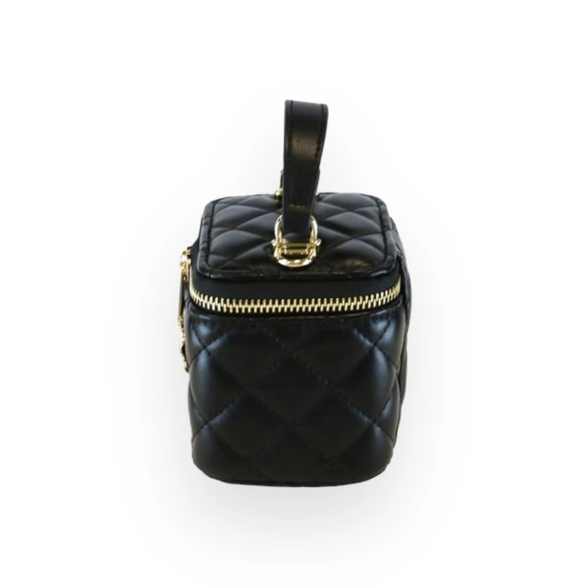 Quilted Top-Handle Bag w/ Charms - Black