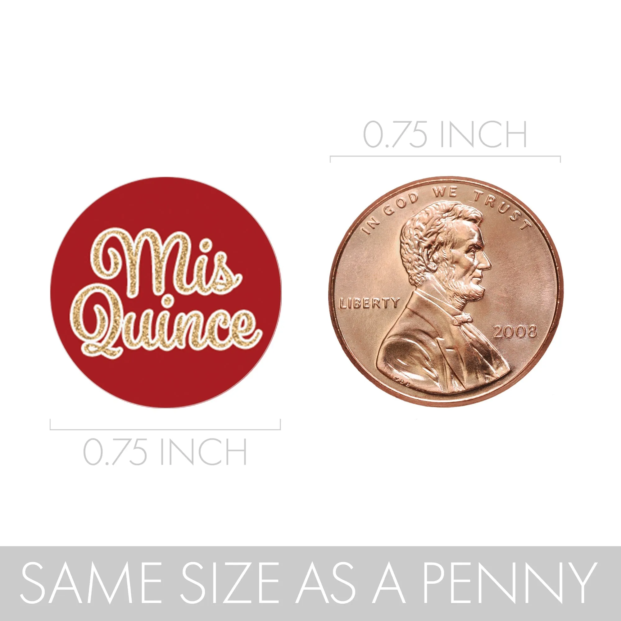 Quinceañera: Red & Gold - Sparkling Mis Quince 15th Birthday - Party Favor Stickers - Fits on Hershey® Kisses - 180 Stickers