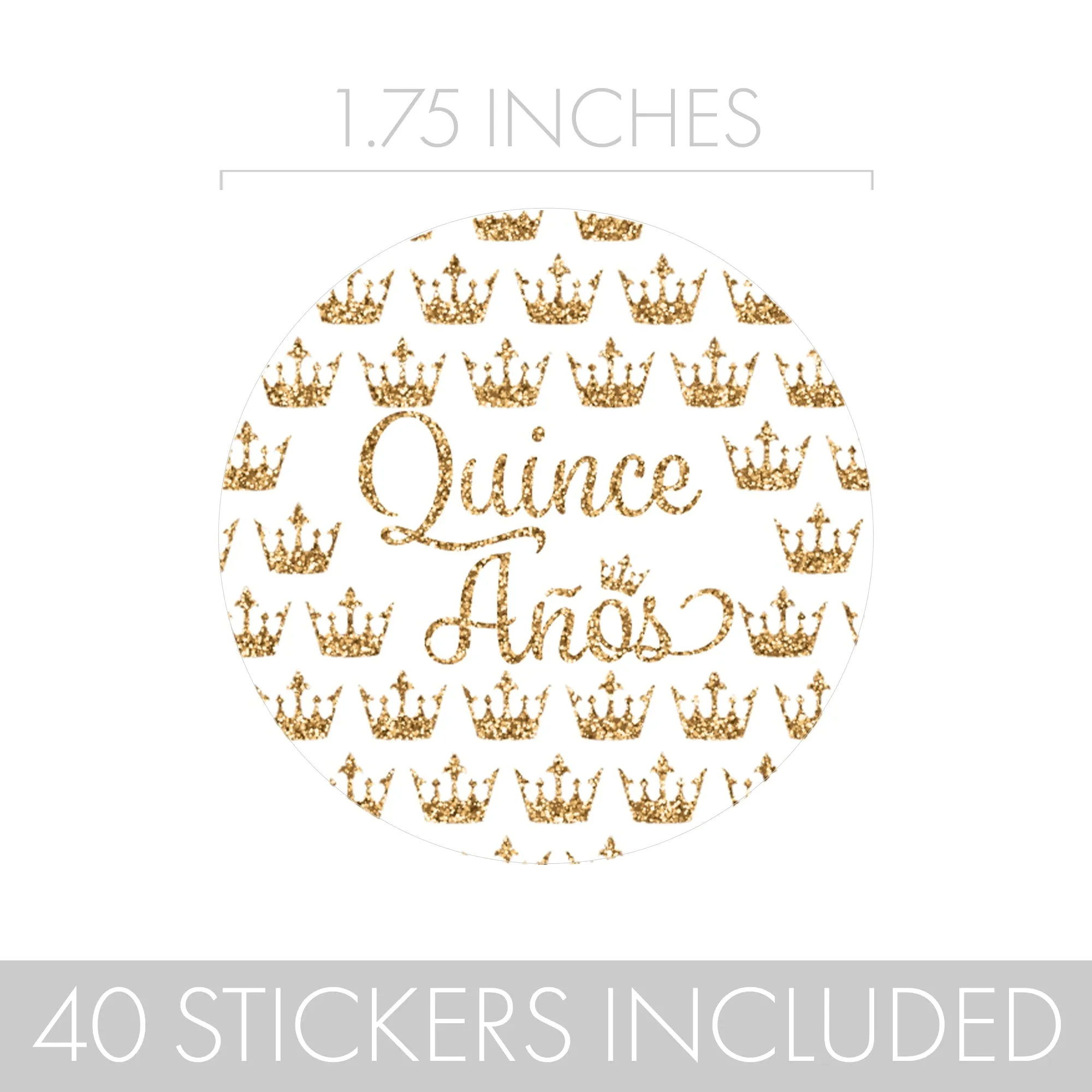 Quinceañera: White & Gold - Sparkling Mis Quince 15th Birthday - Party Favor Stickers - 40 Stickers