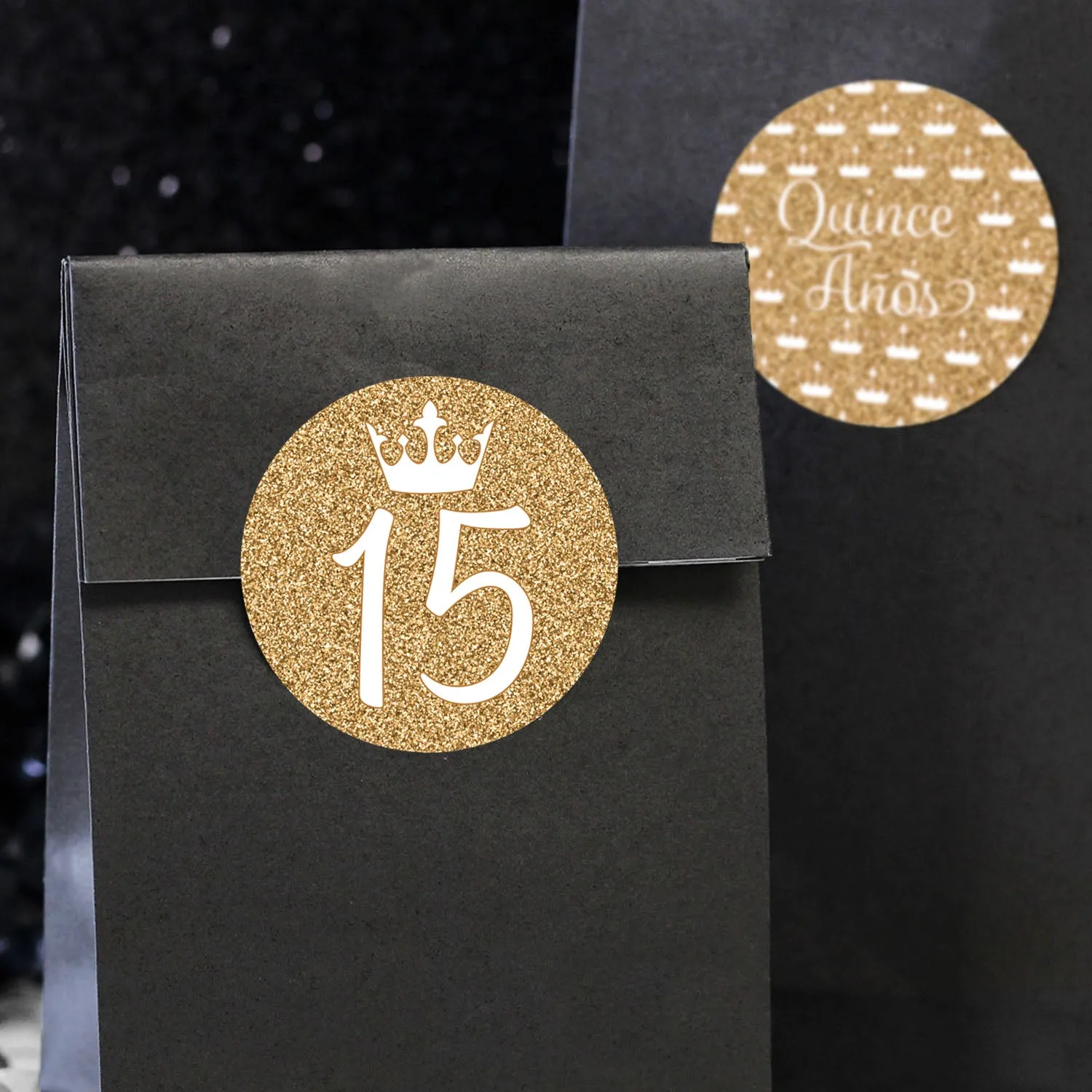 Quinceañera: White & Gold - Sparkling Mis Quince 15th Birthday - Party Favor Stickers - 40 Stickers