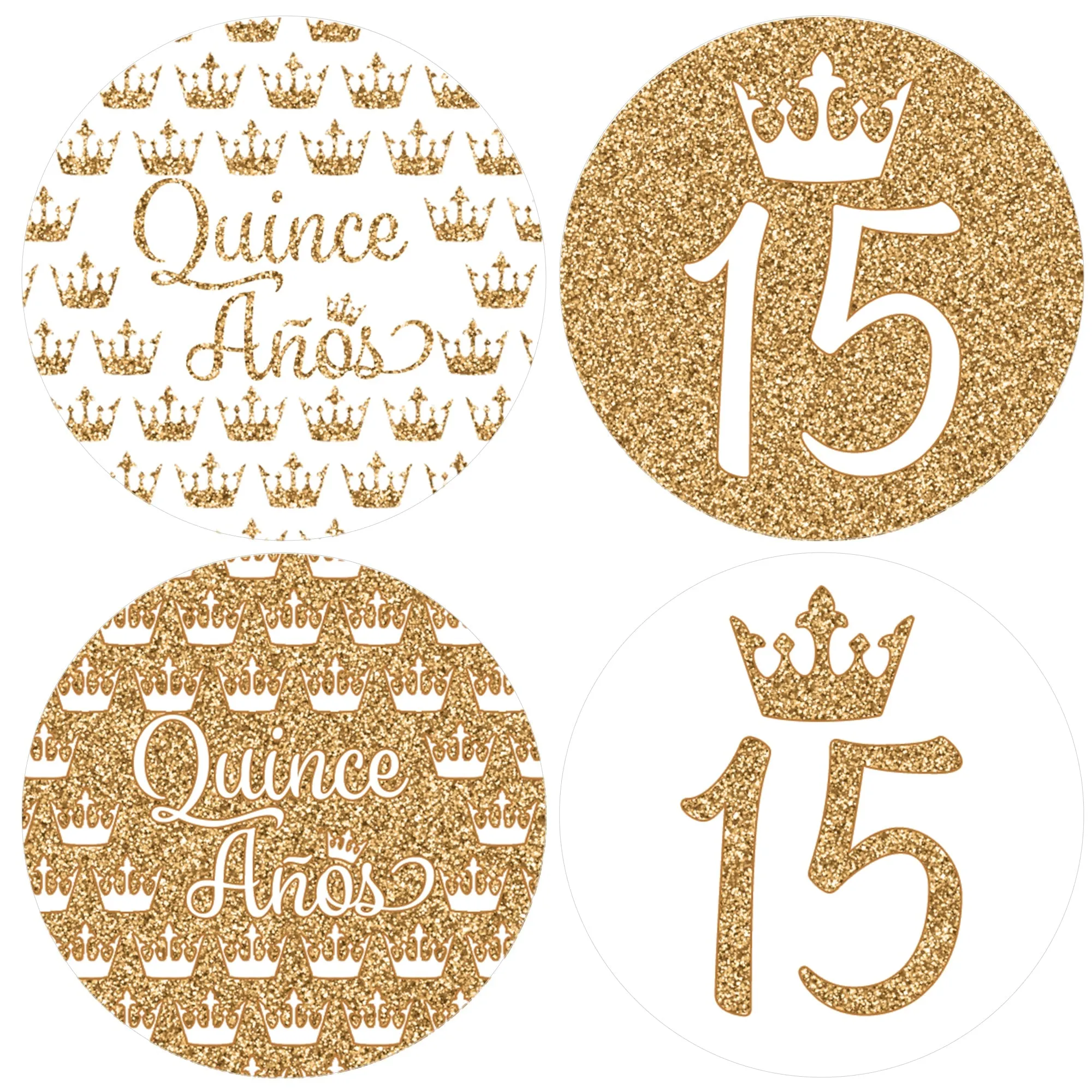 Quinceañera: White & Gold - Sparkling Mis Quince 15th Birthday - Party Favor Stickers - 40 Stickers