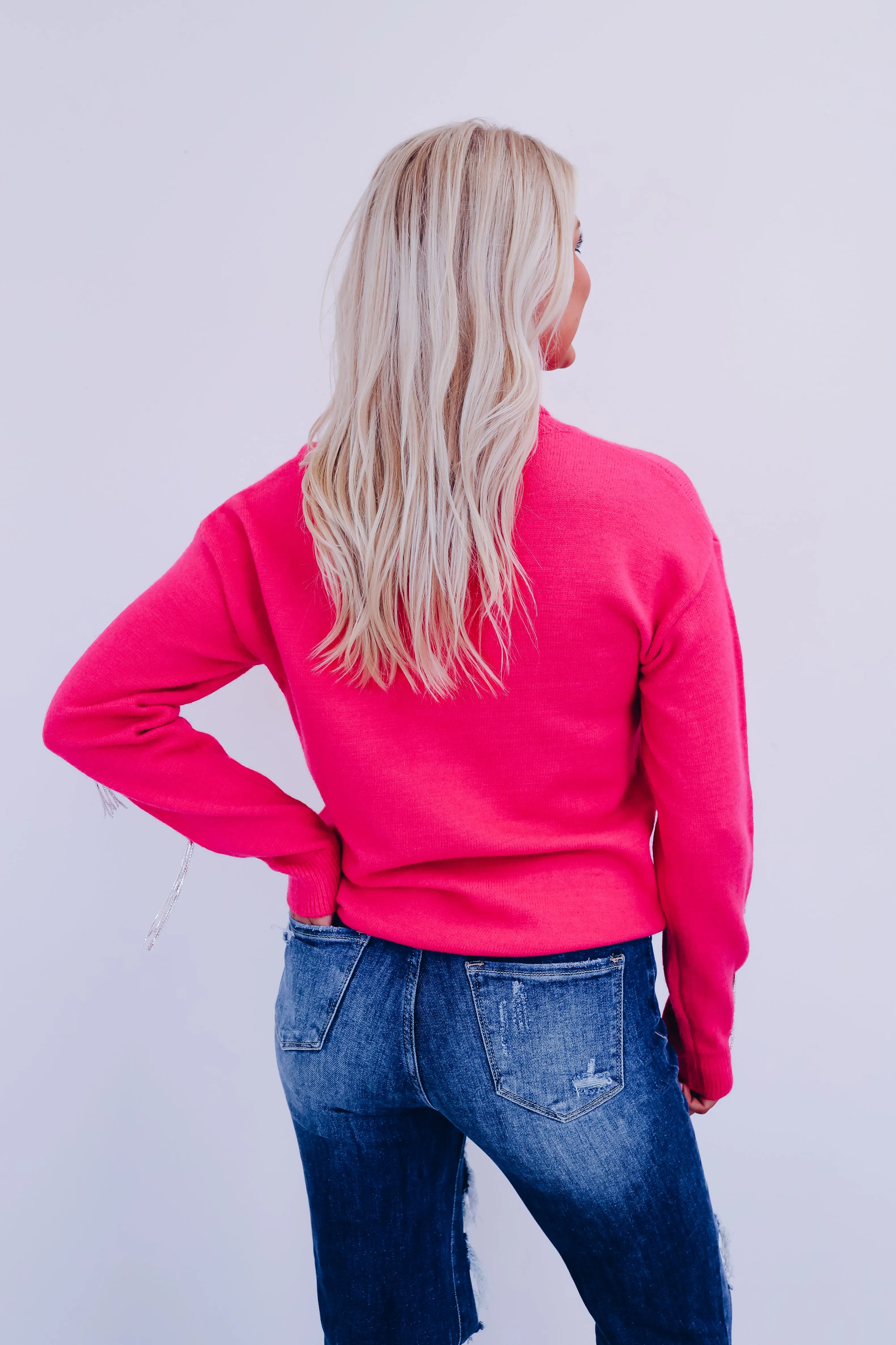 "Merry" Glitzy High Neck Sweater - Pink