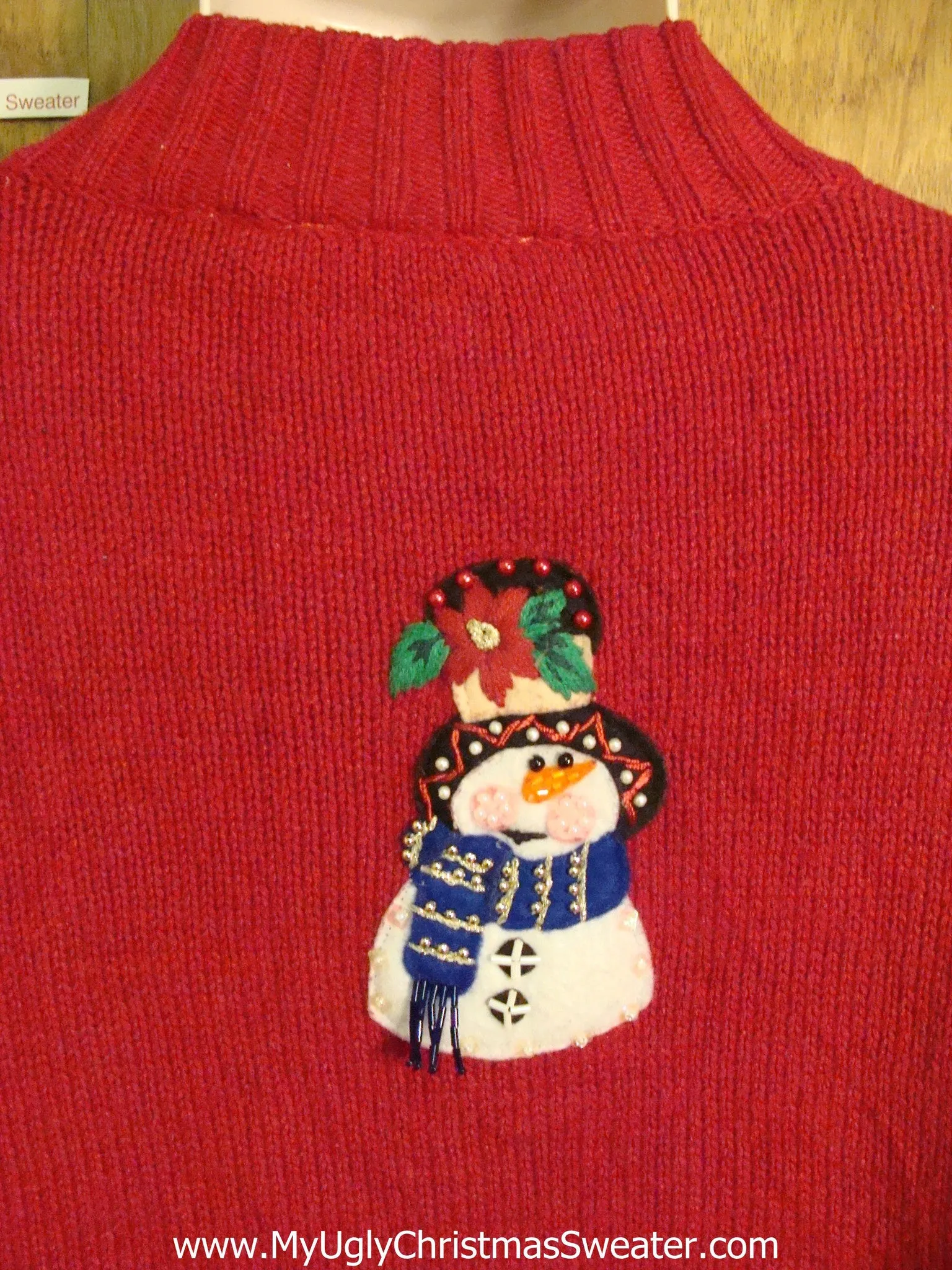 Red Colorful Ugliest Christmas Sweater with Snowmen