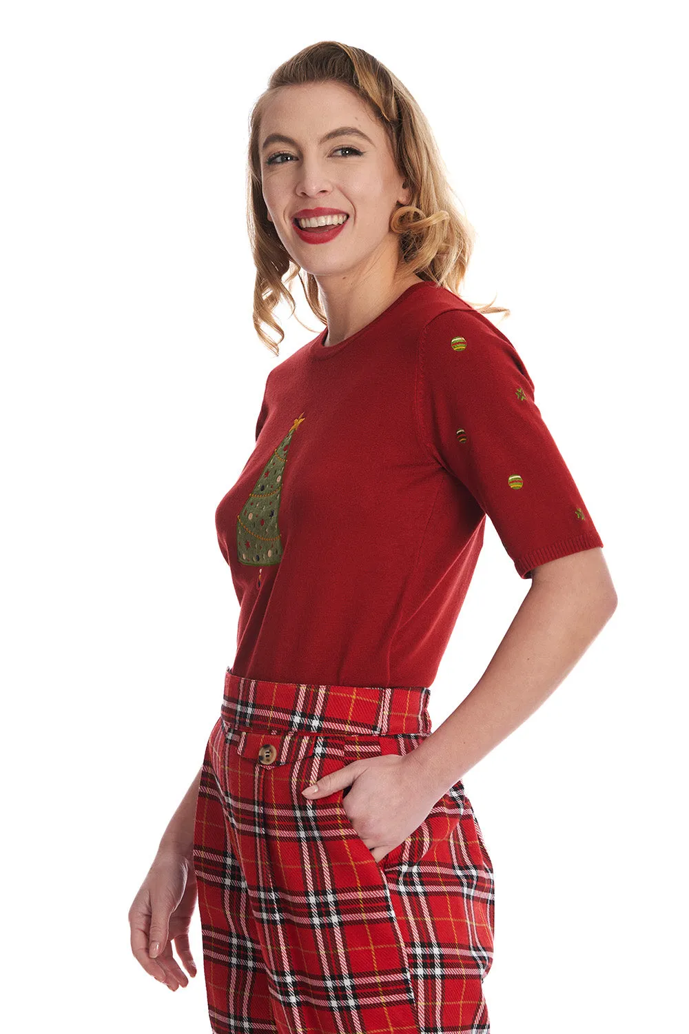 Scandi Tree Holiday Christmas Red Jumper by Banned