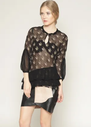 Sheer embroidered ruffle details party blouse