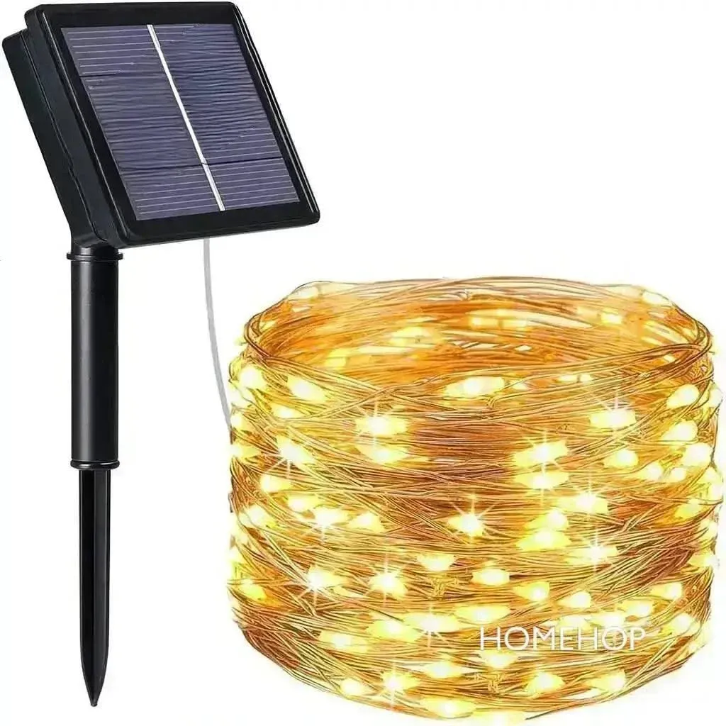 Solar Serial Lights for Decoration Waterproof LED Outdoor Lamp For Christmas Wedding Home Party (200 LEDS, Warm)(Renewed)